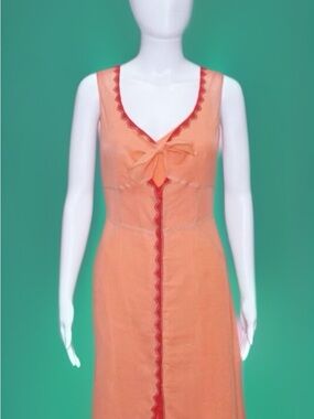 NWT Alberta Ferretti Peach 🍑 1930’s Style Slip Dress with Red Trim and Bow